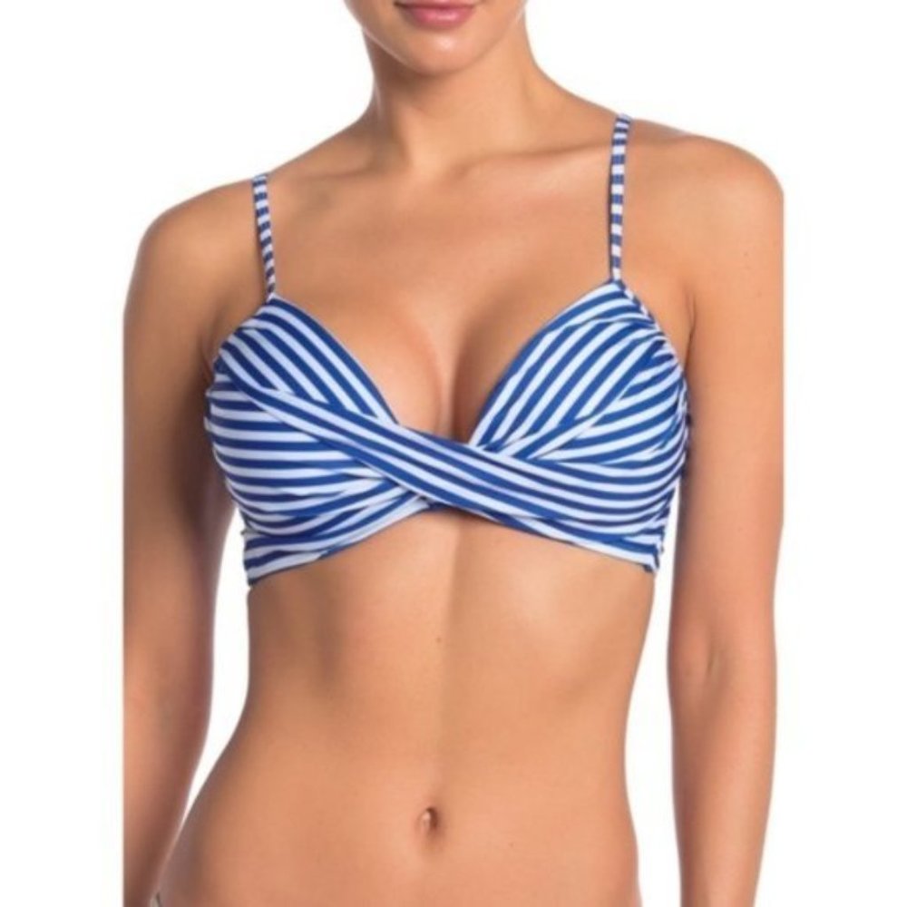 *Sold* NICOLE MILLER Striped Twist Front Bikini Top Blue Stripe NWT S & L